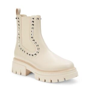 Ash Cream Chunky Studded Ankle Leather Booties Size 9.5